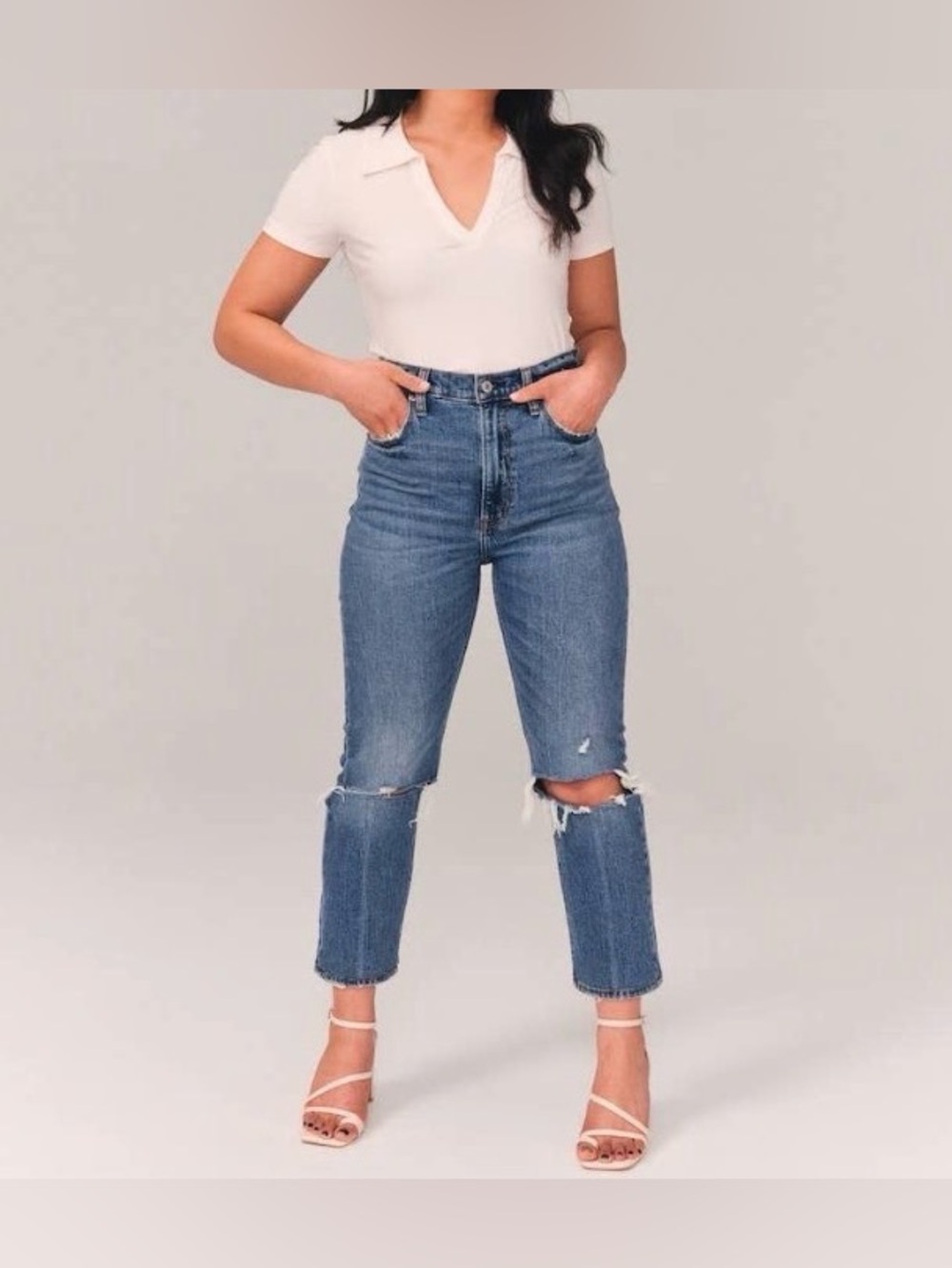 Abercrombie & Fitch The Ankle Straight Jeans 28 6S Distressed Ultra High Rise